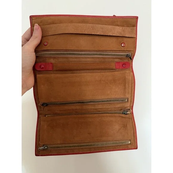 Mark Cross Genuine Leather Jewelry roll travel Cognac ColorMade in Italy